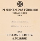 Award document for the Iron Cross 2nd Class signed in Bergen, Norway by Vizeadmiral  Otto Schenk thumbnail